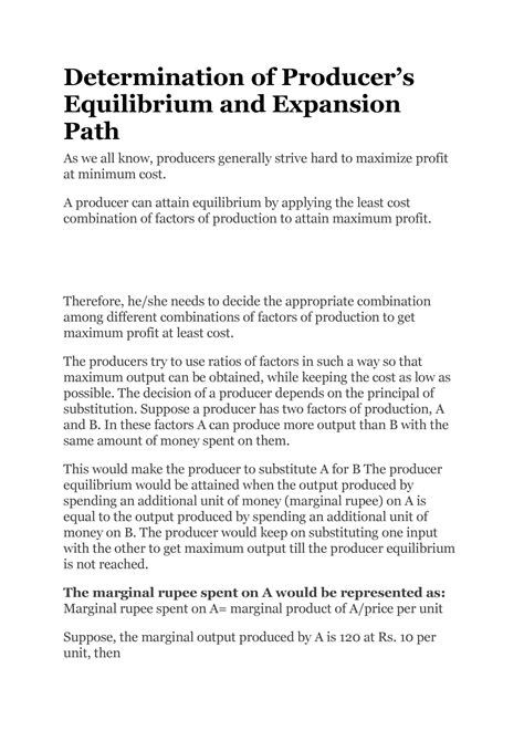 Producer Equilirium - lecture and study notes - Determination of ...