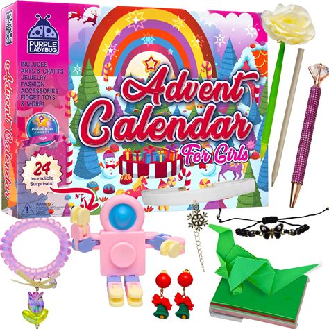 PURPLE LADYBUG Christmas Girls Advent Calendar 2024 Kids with 24 Unique ...