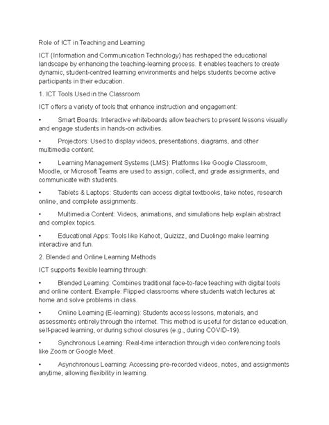 ICT in Education: Enhancing Teaching & Learning Methods - Studocu