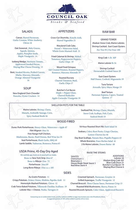 Menu at Council Oak Steaks & Seafood pub & bar, Atlantic City