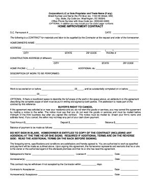 WA Home Improvement Contract - Fill and Sign Printable Template Online