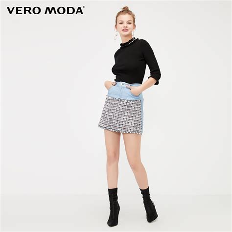 Vero Moda Women High Waist Denim Spliced Knit Skirt 320137524 - MixASale