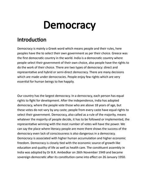 SOLUTION: What is democracy? Importance of Democracy - Studypool