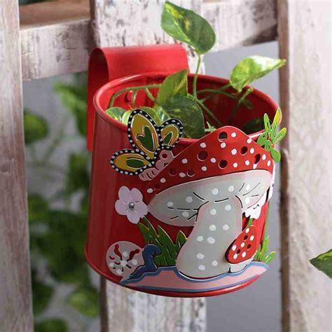 Buy Mushroom Metal Railing, Hook Planter Red online at best price ...