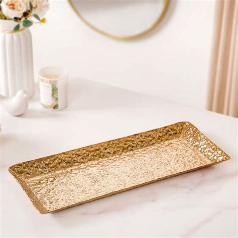 Gold Rectangular Metal Long Tray 16x6 Inch Online - Premium Decorative ...