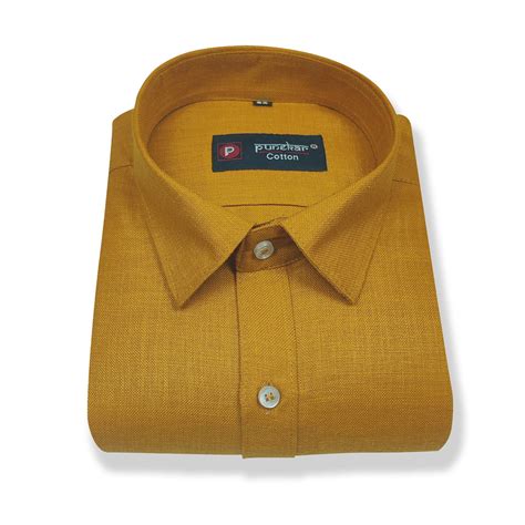Golden Color Blended Linen Shirt For Men's – Punekar Cotton