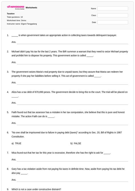 50+ Taxation worksheets on Wayground | Free & Printable