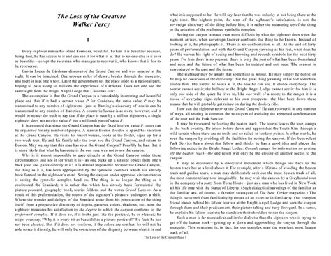 Percy - Lecture notes 2, 1-8 - The Loss of the Creature Walker Percy I ...