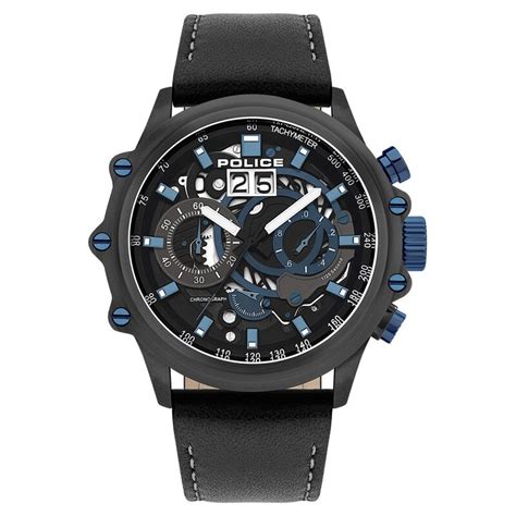 Buy Online Police Quartz Chronograph Black Dial Leather Strap Watch for ...
