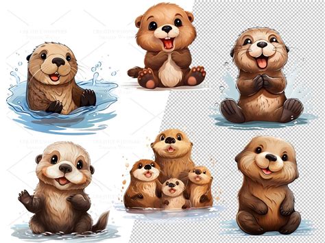 24 Digital Cute Sea Otter Clip Art Set, Cute Sea Otter Sticker ...