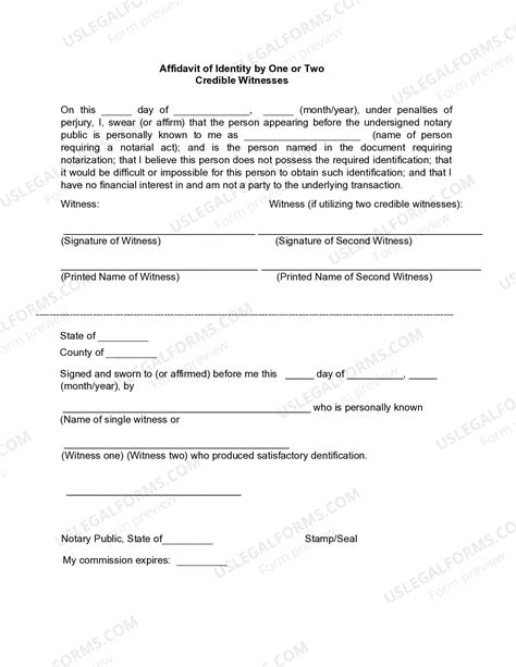 Affidavit of Identity by One or Two Credible Witnesses | US Legal Forms