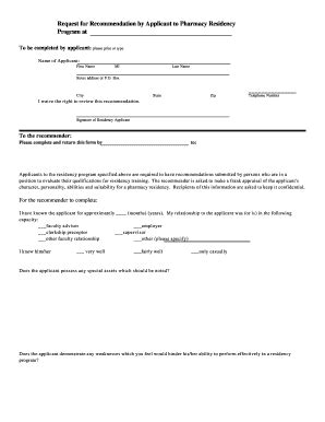 Pharmacy Residency Recommendation Form - Blank Fillable Template | Fill ...