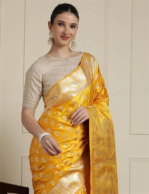 Ethnic Motifs Woven Design Zari Banarasi Saree in Yellow – Sarha
