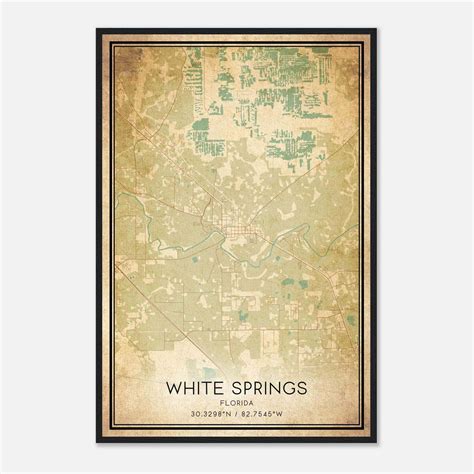 Vintage White Springs Florida Map Poster, White Springs FL City Road ...