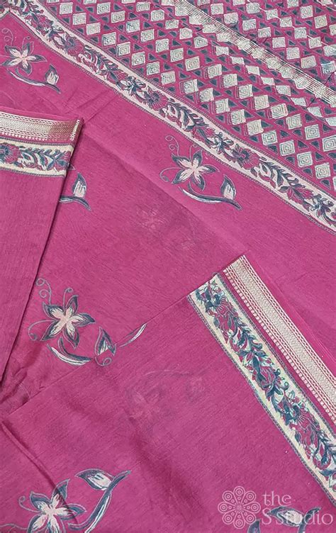 Shop magenta maheshwari cotton silk saree with floral prints