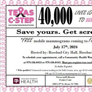 FREE Mobile Mammogram clinic!, City of Rosebud, TX, 17 July 2024 ...