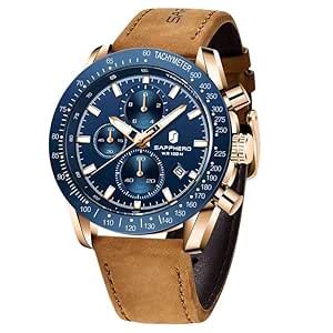 Buy Sapphero Mens Watches Quartz Movement Chronograph Leather Strap ...