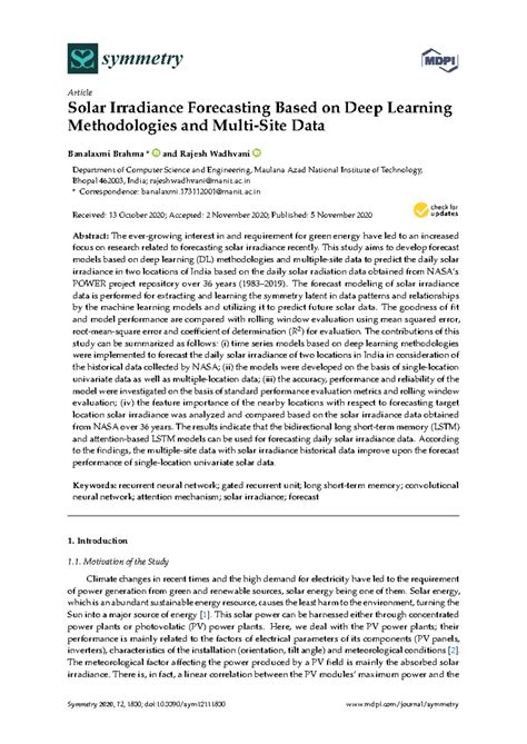 Solar Irradiance Forecasting Based on Deep Learnin - S Ssymmetry ...