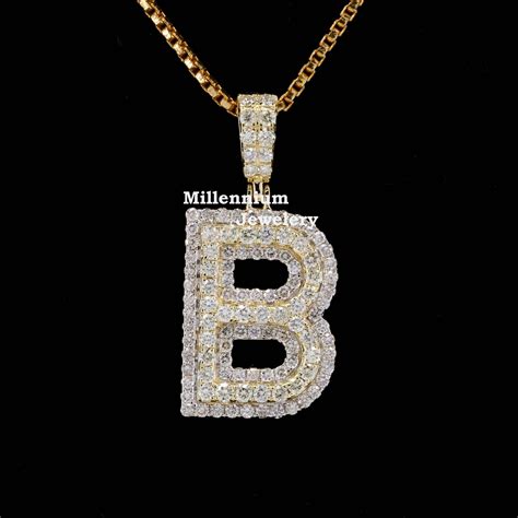 Custom B Initial Moissanite Diamond In Round Shape Hip Hop Pendant ...