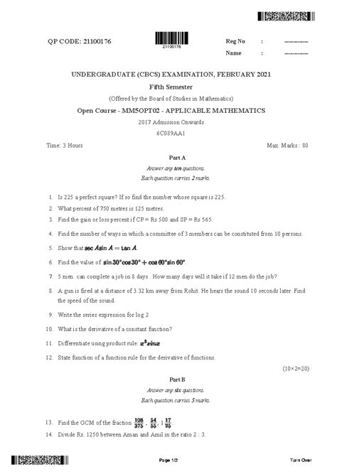Applicable mathematics - QP CODE: 21100176 Reg No ...