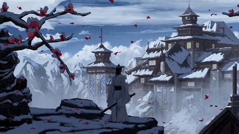 Wallpaper samurai, sword, castle, snow, art hd, picture, image