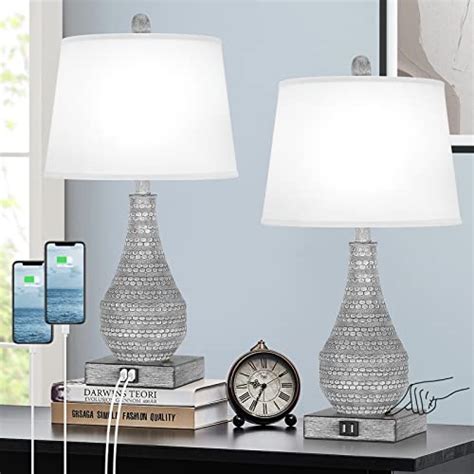 Buy Farmhouse Touch Control Bedside Table Lamps, Dimmable Lamp with USB ...