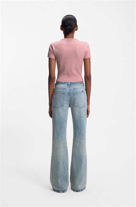 HUGO - Slim-fit cropped T-shirt in stretch cotton - light pink