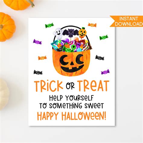 Halloween Trick or Treat Sign, Printable Candy Sign (instant Download) - Etsy