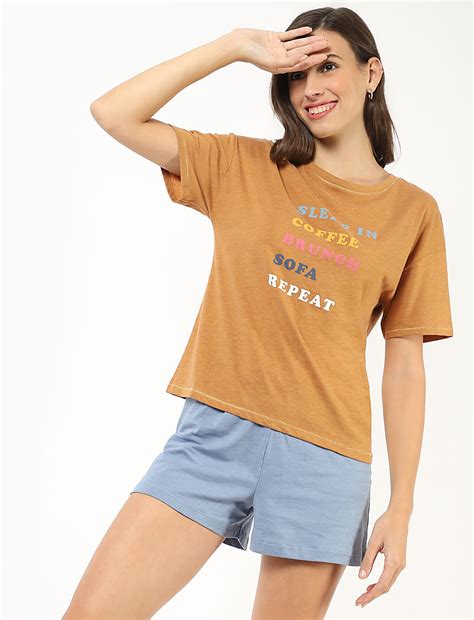 Buy Cotton Mix Printed Round Neck Top at Marks & Spencer