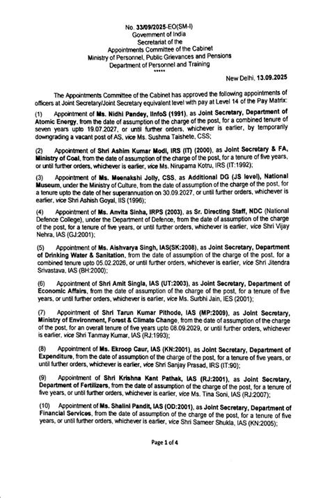 8th Pay Commission Committee - Formation DoPT Order dated 13/09/2025