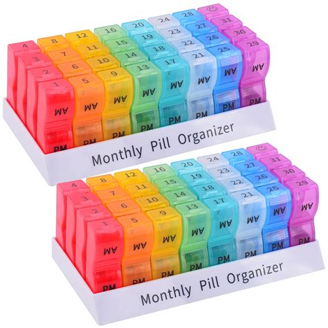 30 Day Pill Organizer 2 Times a Day Monthly Pill Case, BPA Free one ...