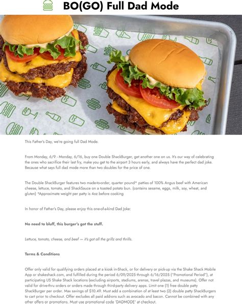 Second Double ShackBurger free at Shake Shack restaurants | Shake Shack ...