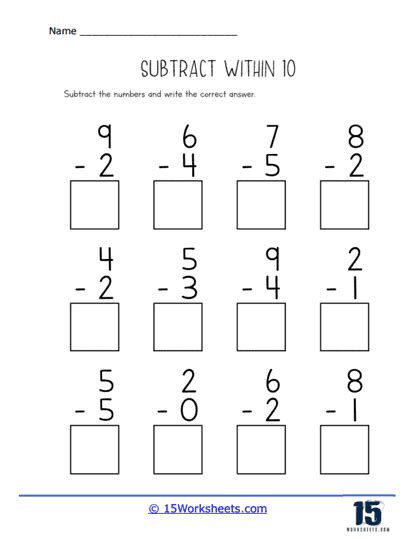 Differences within 10 Worksheet 的图像结果