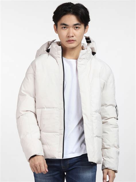 Buy Jack & Jones Men Off White Solid Hooded Padded Jacket - Jackets for ...