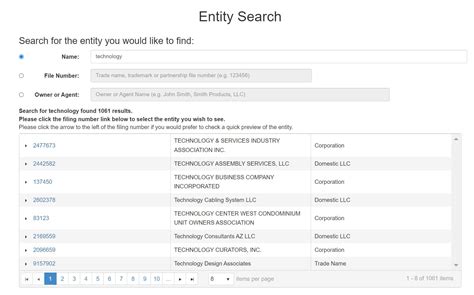 Arizona Secretary of State - Business Entity Search