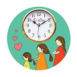 Buy eCraftIndia Round Wooden Mother Daughter Love Theme Wall Clock (30 ...