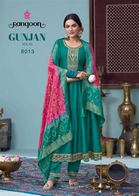 RANGOON GUNJAN VOL 3 SILK DESIGNER WORK ANARKALI STYLE LADIES SUITS AT ...