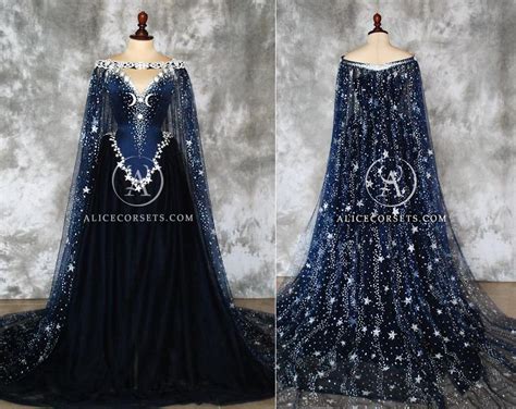 Triple Moon Celestial Bridal Gown Alternative Fantasy Wedding Dress Gothic Stars Cape Wiccan ...