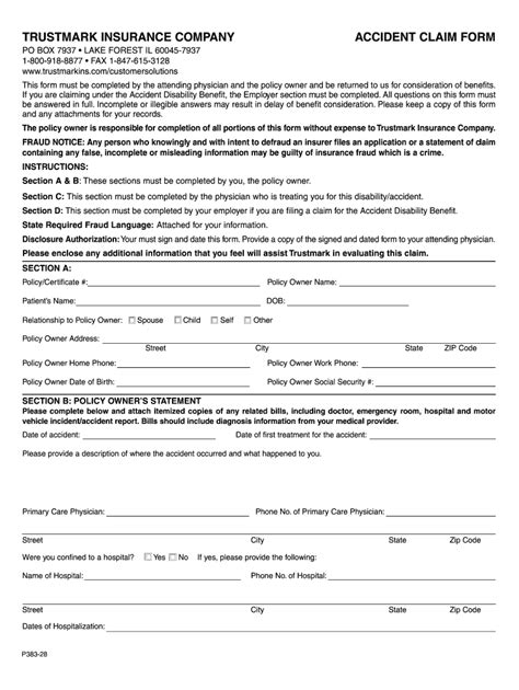 Trustmark Insurance Company P383-28 - Blank Fillable Template | Fill ...