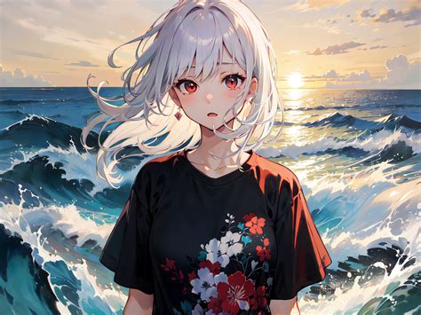 Download wallpaper 1152x864 girl, wind, sea, waves, anime standard 4:3 ...