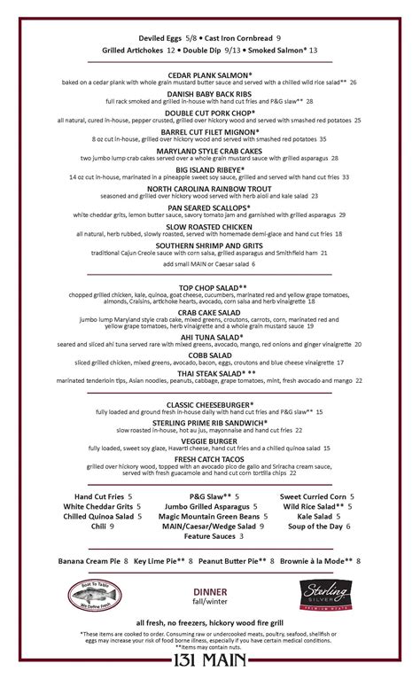 Menu at 131 MAIN Restaurant, Cornelius, Statesville Rd