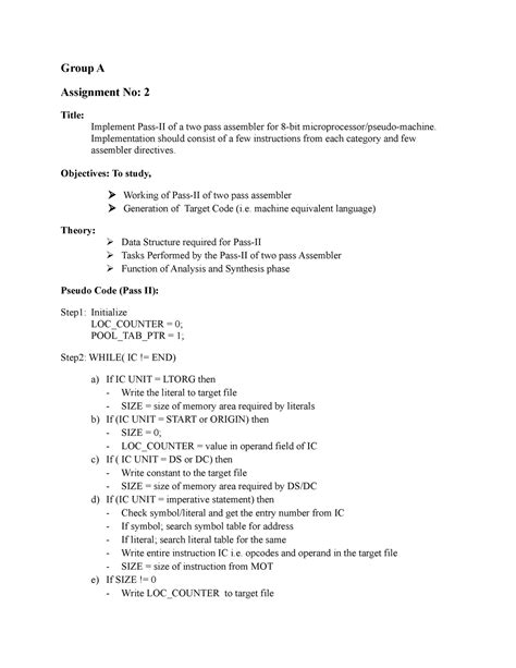 Group A 2 Pass two of assembler - Group A Assignment No: 2 Title ...