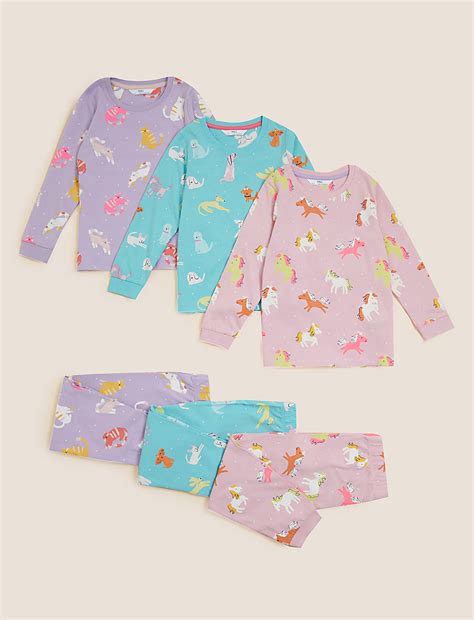 Buy 3pk Pure Cotton Animal Print Pyjama Sets (1-7 Yrs) at Marks & Spencer