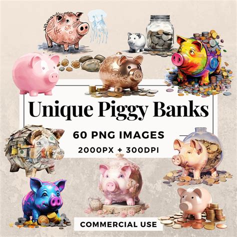 60 Unique Piggy Banks Clipart Pack INSTANT DOWNLOAD 60 Whimsical Piggy ...
