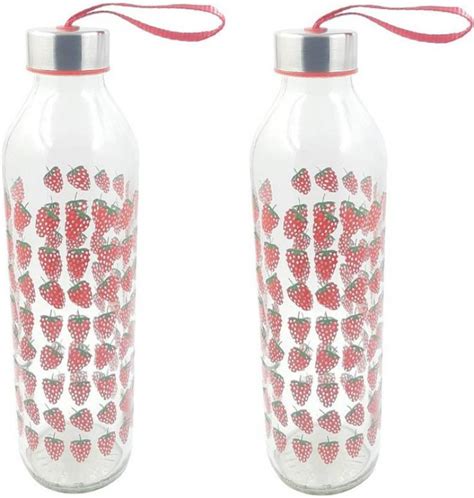 Greendrop Glassware Fresh Strawberry Printed Glass Water Bottle 800 ml ...