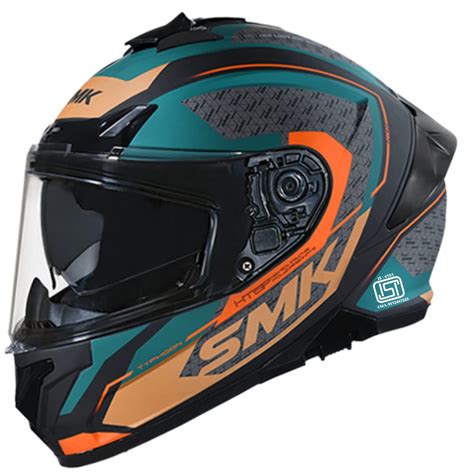 SMK Helmets - Typhoon - RD1 - Matt Black Green Orange - Dual Visor Full ...