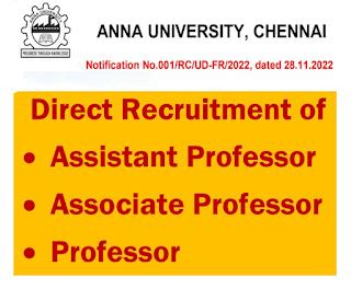 ANNA UNIVERSITY Direct Recruitment of Assistant Professor,Associate ...