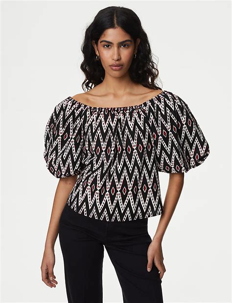 Buy Pure Cotton Geometric Puff Sleeve Blouse at Marks & Spencer