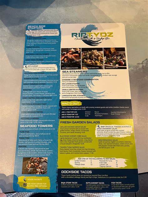 Menu at RipTydz Oceanfront Grille & Rooftop Bar, Myrtle Beach, N Ocean Blvd