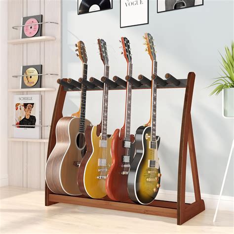 Guitar Stand Rack, Multi-Guitar Display Rack Adjustable Bamboo Guitars ...